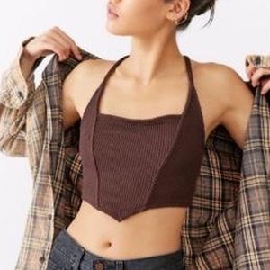 Urban Outfitters Brown Ribbed Corset Crop Top Sz M NWT